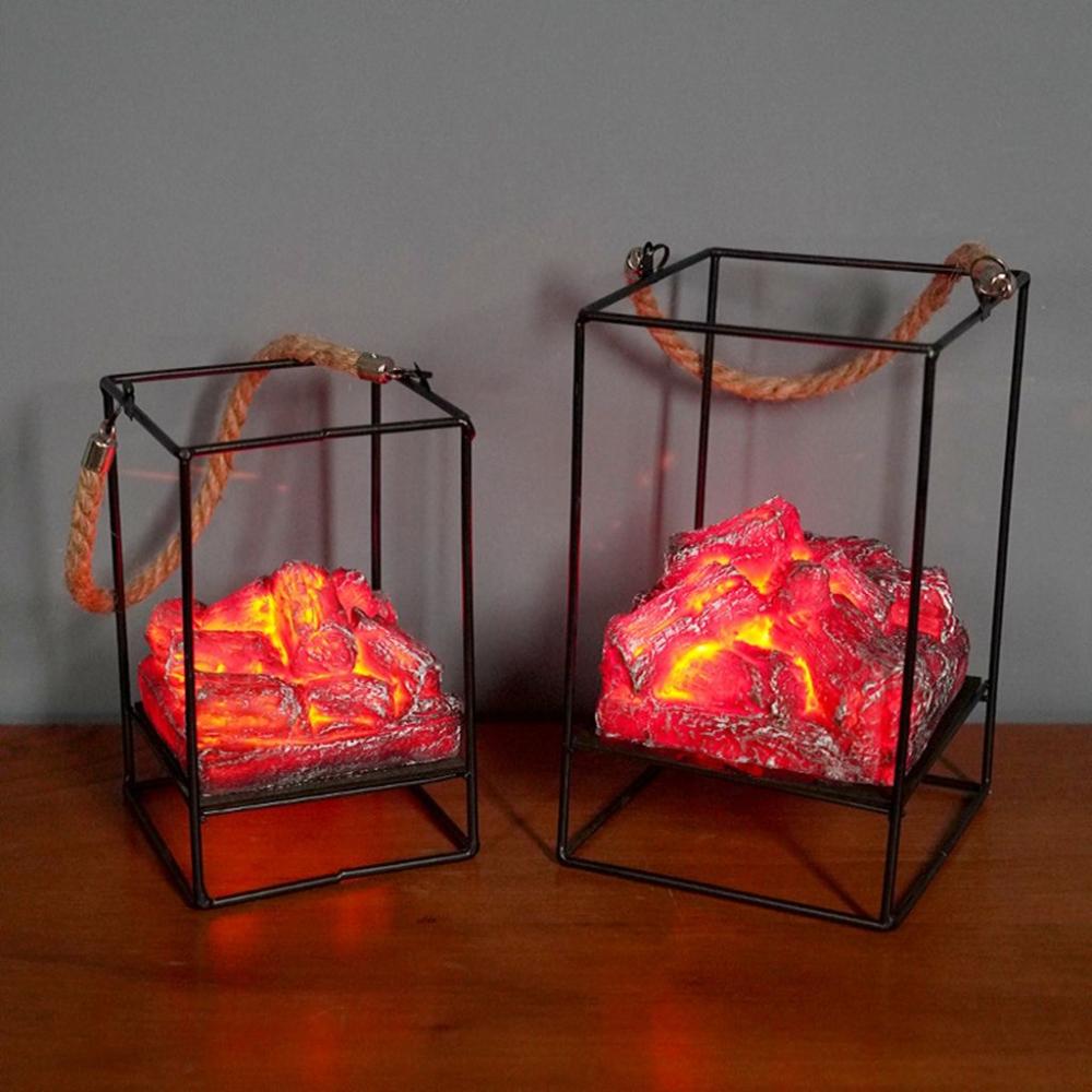 Fashion Realistic Small Fireplace Burning Flame Table Ornaments Charcoal Style Charcoal Flame Lamp Halloween Decor LED Light Halloween Scene Props