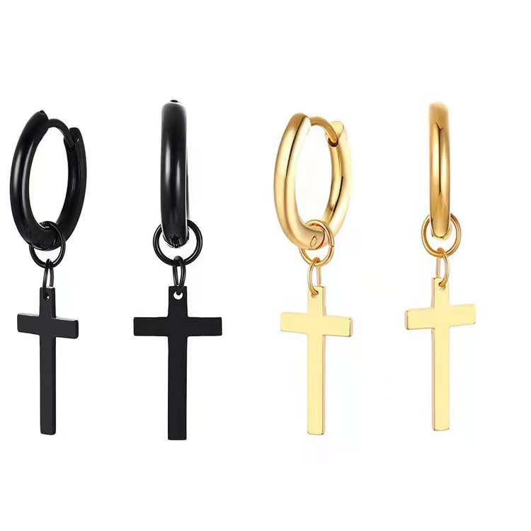 【New arrivals】Stainless Steel Hip-Hop Punk Earrings Korean Style Simple Cross Earrings Men's Cold Scenery Face Ear Ring Ear Buckle