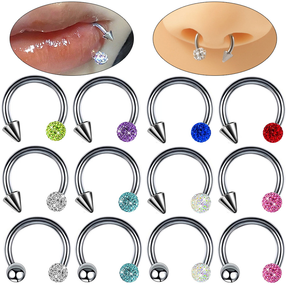 【Cheap】Lip ring nose ring full drill ball pointed cone C- shaped stainless steel nose nail lip nail ear bone nail puncture jewelry