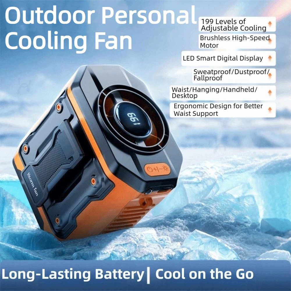 Portable Rechargeable Hanging Neck Wearable Belt Shirt Body Outdoor Working Waist Clip Fan with LED Lights