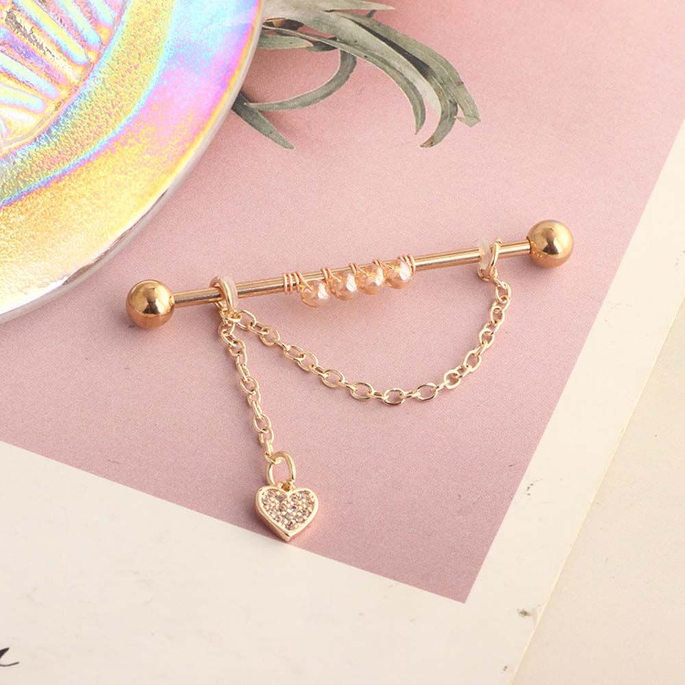 Moon Simple All-Match Tragus Piercing Heart Pendant Party Jewelry Barbell Earrings Girls Gift Punk Style Ear Bone Stud Long Ear Stud Industrial Barbell Earring Cartilage Stud Earrings