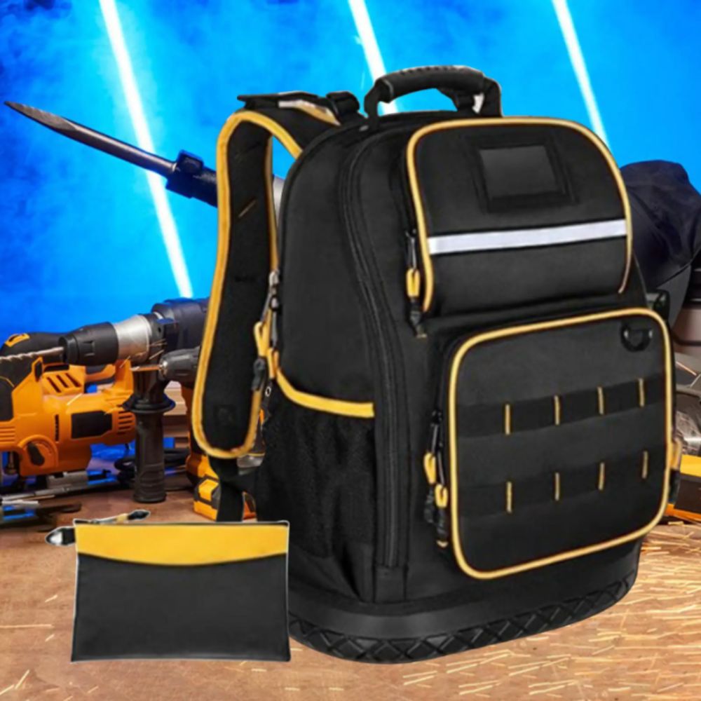 Multi Functional Black Color Tool Backpack Lock Feature Thickened Material Toolkit Wear-resistant Multiple Pockets Tool Bag Crossbody Carry