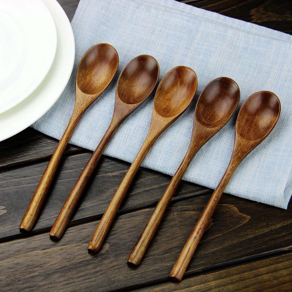 Baby Eating Japanese Style Long Handle Natural Kitchen Utensil Tableware Cutlery Wooden Spoons