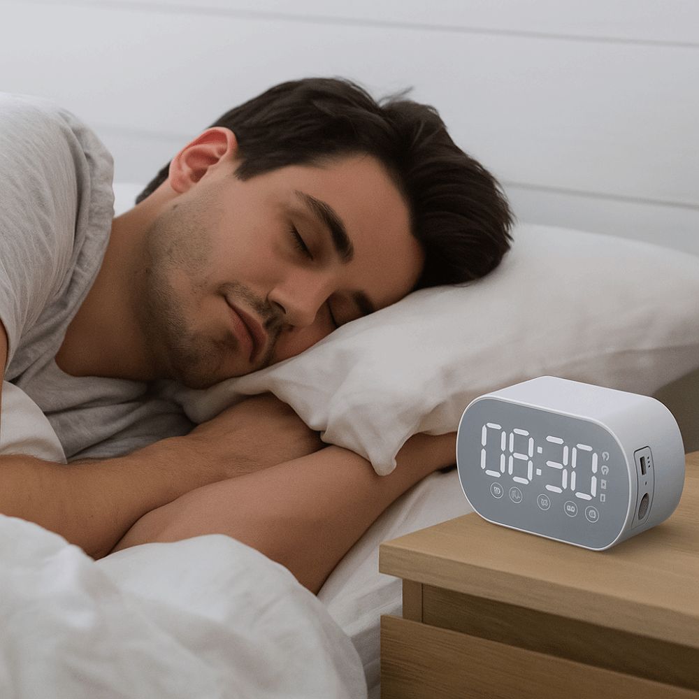 Multifunctional Rechargeable LED Digital Alarm Clock HD Mirror Display Portable Alarm Clock Wireless Bluetooth Sleep Timer Office