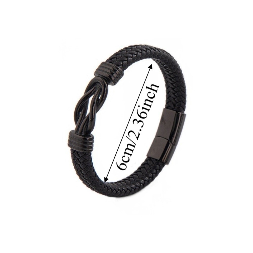 Classical High-Quality PU Men's Figure-Eight Bracelet Polished Stainless Steel Corrosion-Resistant Buckle Braided Magnetic Wristband Lightweight and Durable Sleek Minimalist Design Figure-Eight Knot Wrap Bracelet Anniversary Gift for Him