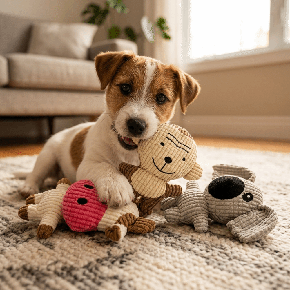 Tear Tough Weave Grid Textured Plush Pet Toy Animal Shaped Multi Size Specs Squeaky Chew Toy Soft Fabric Vivid Solid Shades Self Play Pet Toy Teething Puppy Use