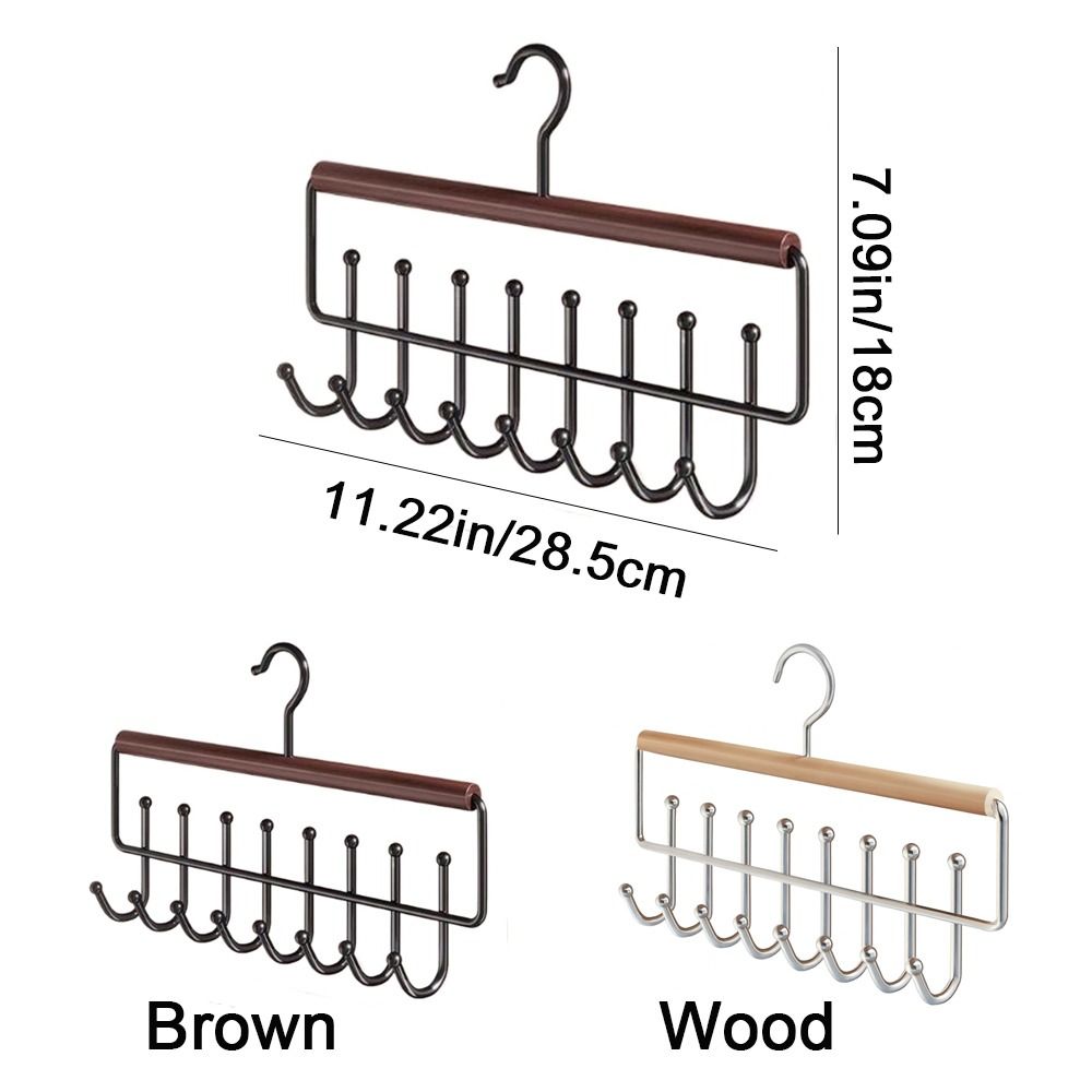 2 Pieces Practical 16 Hook Wooden Clothes Drying Rack Rotatable Anti-slip Underwear Vest Storage Rack Large Capacity Space Saving Tie Belt Clothes Rack for Home