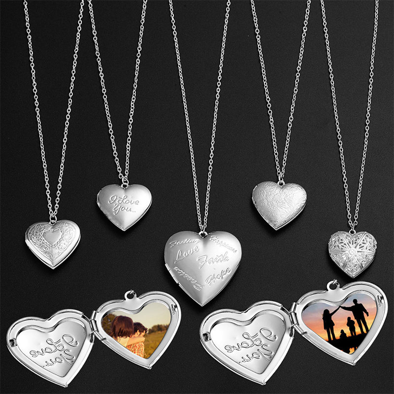 Yuanyan Openable Love Heart Locket Pendant Women Necklace Silver Color Chain Memory Photo Frame Family Lover Valentine Jewelry Gift New