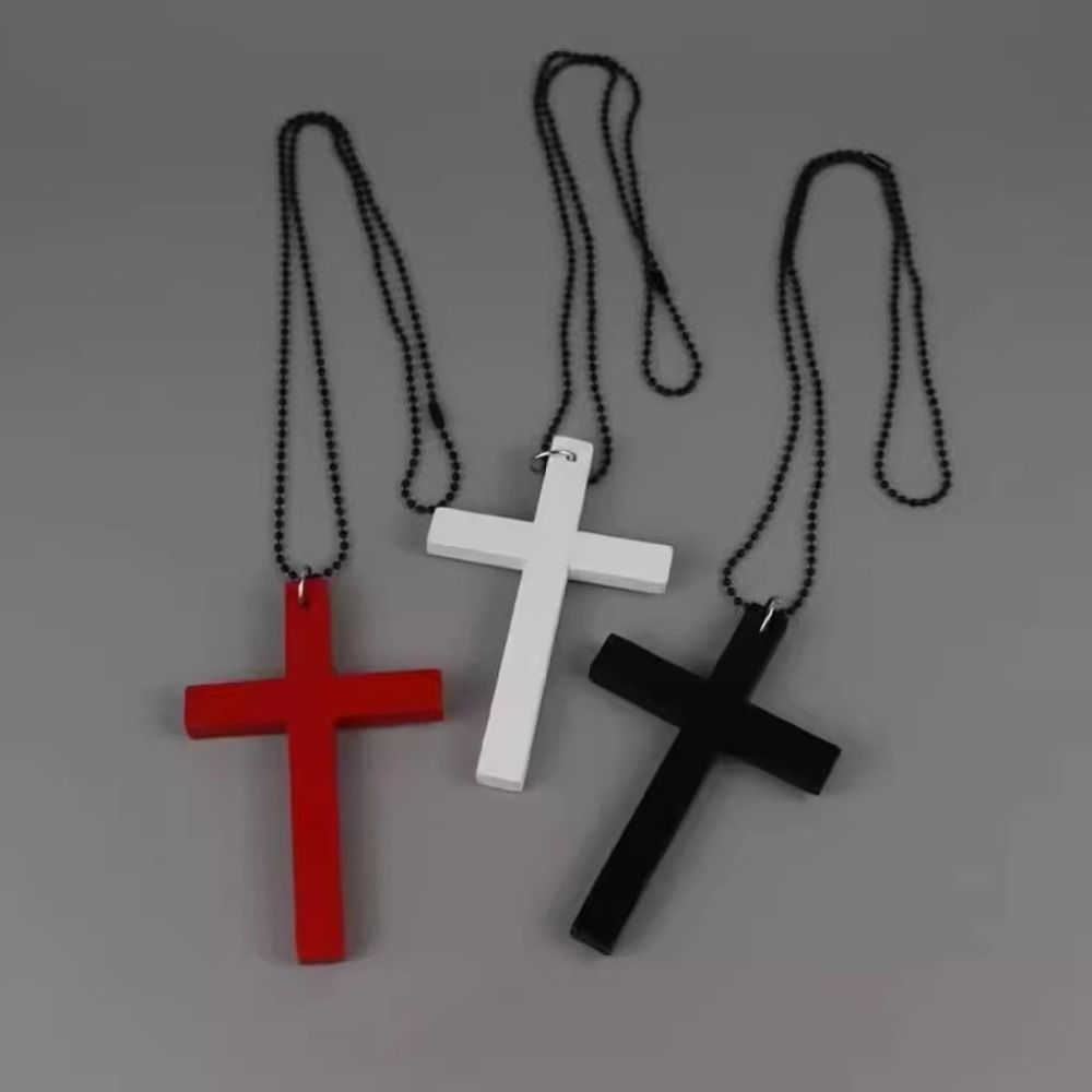 Fashion Vintage Flame Cross Pendant Necklace For Women Men Long Chain Punk Goth Trendy Accessories Choker Gothic Jewelry