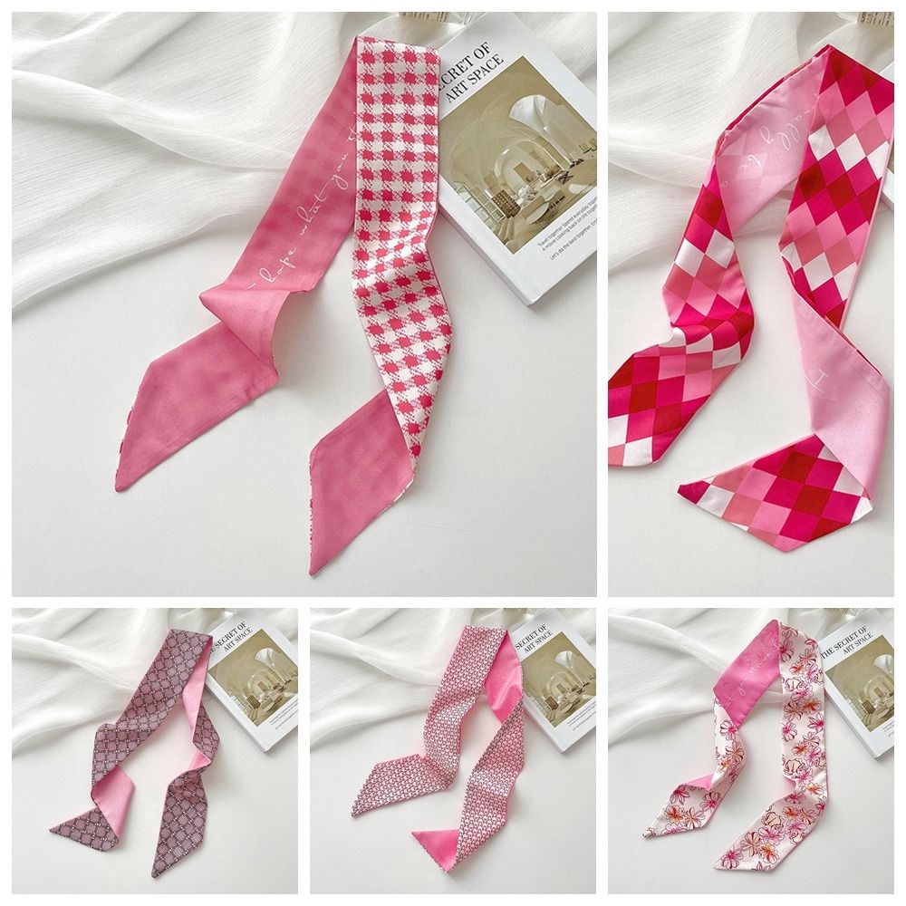 Retro Ribbon Headband Christmas Silk Scarf Printed Red New Year Scarf Collocation Clothing Accessories Hair Tie Long Scarf Female