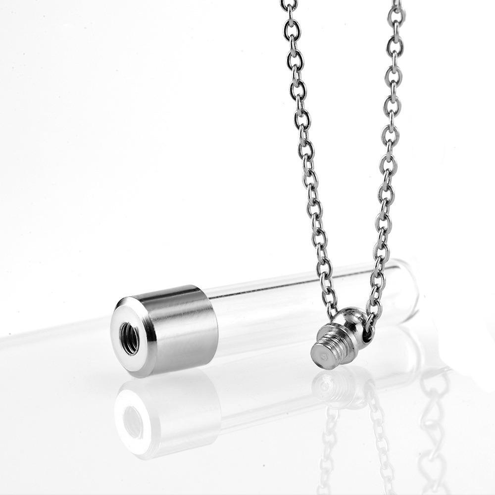 Portable Ashes Holder Glass Bottle Necklace with Chain Fillable Wishing Bottle Keepsake DIY Perfume Vial Pendant