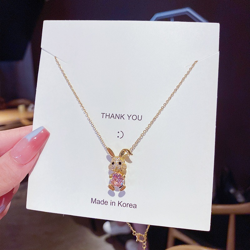 Yuanyan Fashion Luxury Shiny Cute Rabbit Pendant Stainless Steel Necklace for Women Zirconia Choker Necklaces Female Jewelry Gifts