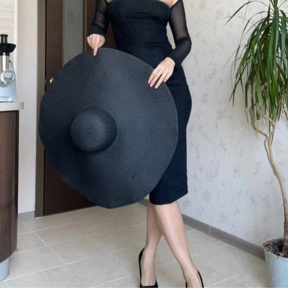 Portable Sunscreen 70cm Wide Brim Sun Hat UV Protection Boho Style Diameter Large Straw Hat Fashion Casual Summer Beach Sun Hat Outdoor