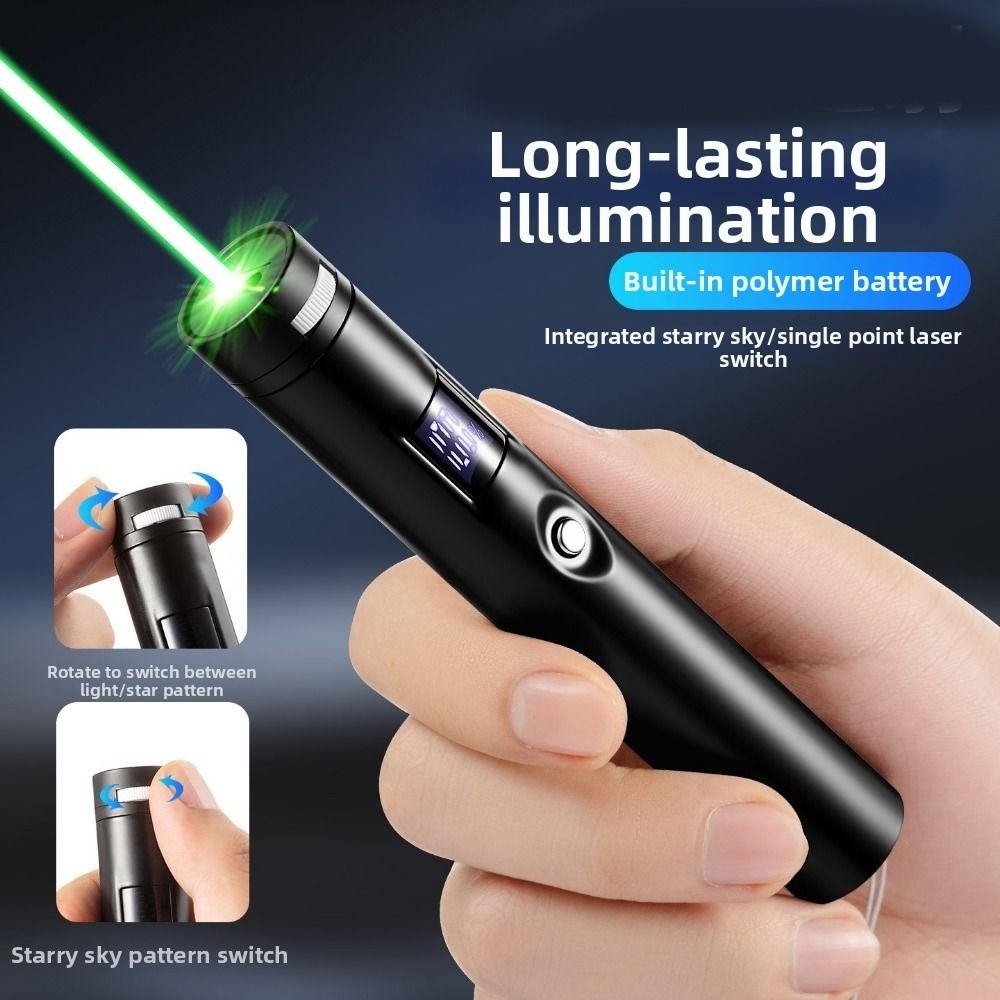 Durable Portable Green Laser Pointer Digital Display Visible Focus Mini Laser Flashlight Bright Animation Rechargeable Laser Demonstration Pen Indoor Use