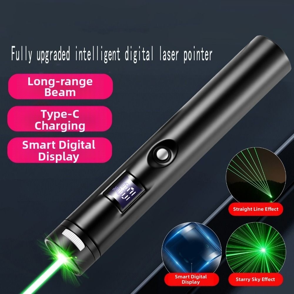 Durable Portable Green Laser Pointer Digital Display Visible Focus Mini Laser Flashlight Bright Animation Rechargeable Laser Demonstration Pen Indoor Use