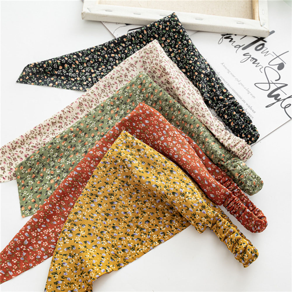 Cute Thin Floral Print Europe and America Cloth Elastic headband Hair accessories Triangle hair headband Floral Turban