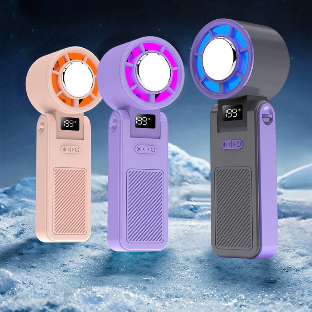 Compact Ice Compress Cool Refrigeration Electric Fan Colorful Lighting 199 Gears Mini Handheld Fan Quiet Operation Powerful Airflow Small Air Cooler Office