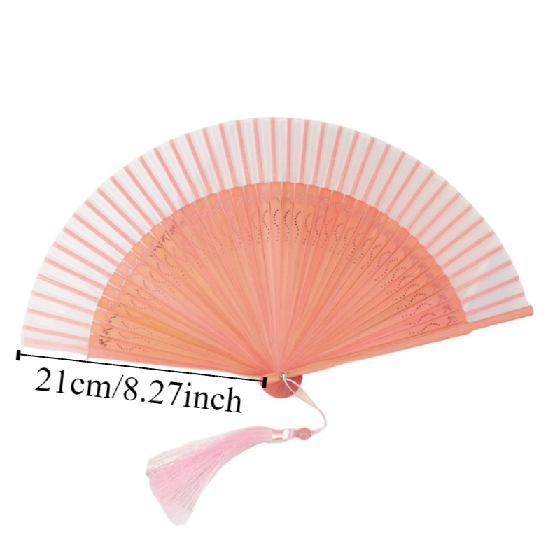 Vintage Classical Carved Bamboo Folding Fan Elegant Chinese Style Tassel Folding Fan Retro Photo Prop Handheld Fan Girl Gift