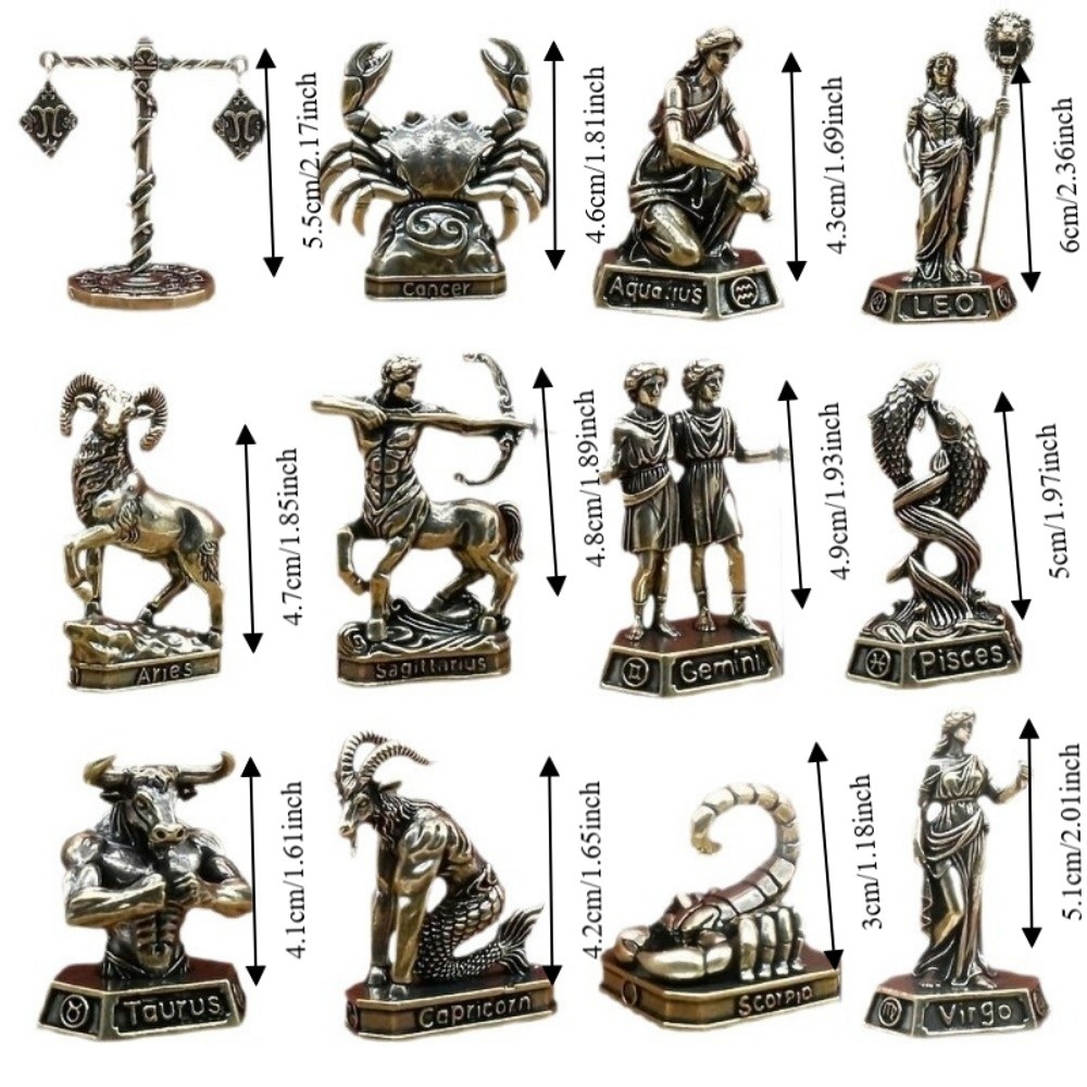 Retro Vintage Collectible Figurines Artisan Craft Miniature Desktop Ornaments Decoration 12 Constellation Statue Gift Ornaments