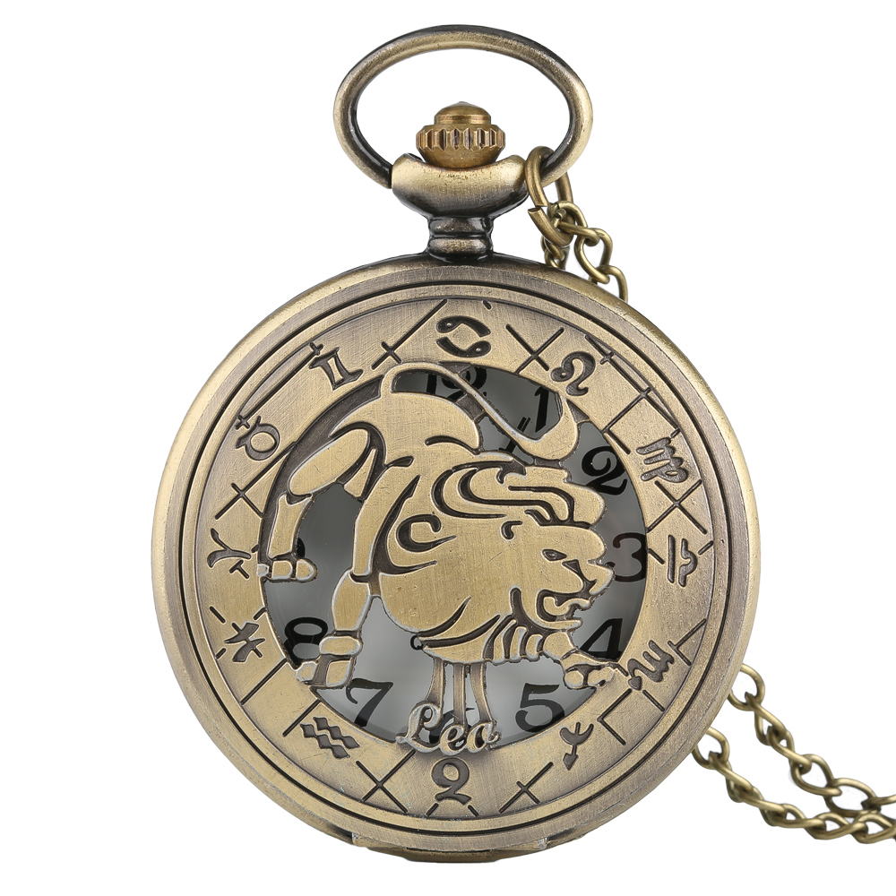 【New arrival】2020 Hot Gifts Fashion 12 Zodiac Signs Constellations Pendants Necklace Bronze Pocket Watches Women Man July August Birthday