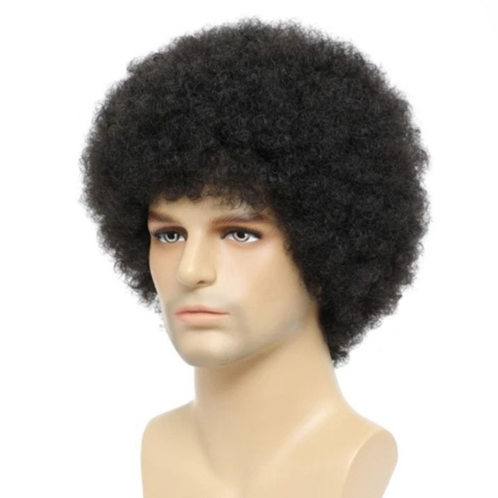 High Temperature Fiber Natural Color Afro Wig Big 70s Kinkly Curly Wig Jumbo Rock Synthetic Wig for Black Men