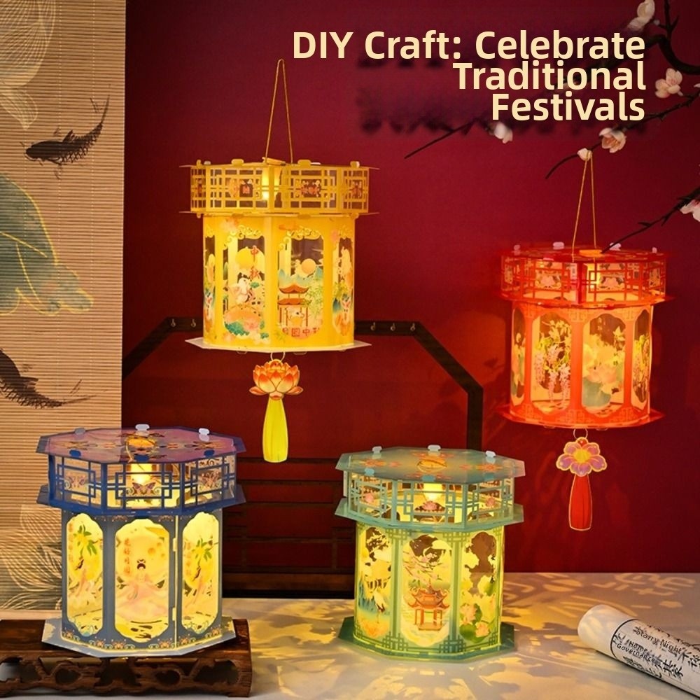 Craft Toys 3D Chinese Style Lantern Blessings Good Glowing Handheld Lantern Handmade Traditional Projection Lantern Spring Festival