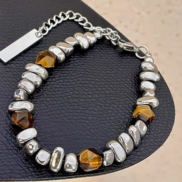 【Hottest Trends】New Chinese Style Ins Niche Design Vintage Tiger Eye Stone Silver Beaded Bracelet Men's Bracelet Fashion Bracelet