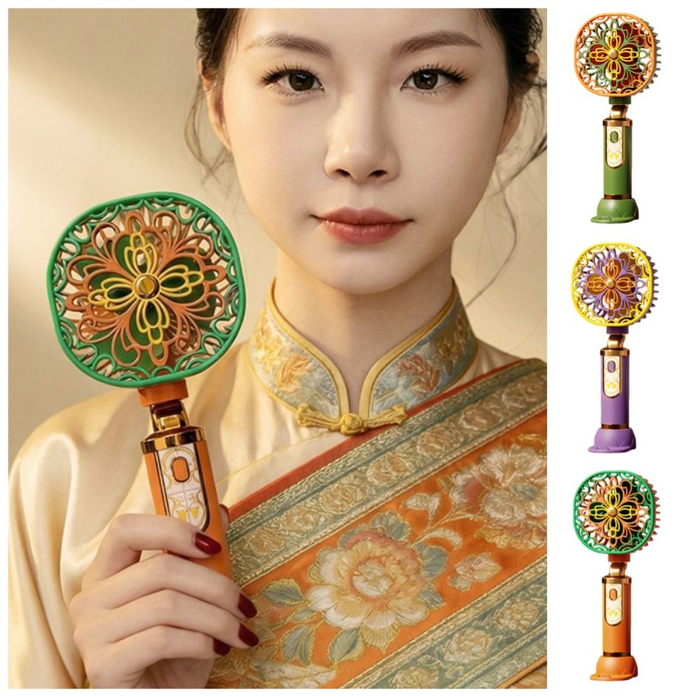 Compact Retro Portable Electric Fan Quiet Operation Strong Wind Handheld Mini Fan Vintage 3 Speeds Rechargeable Fan Desktop Use