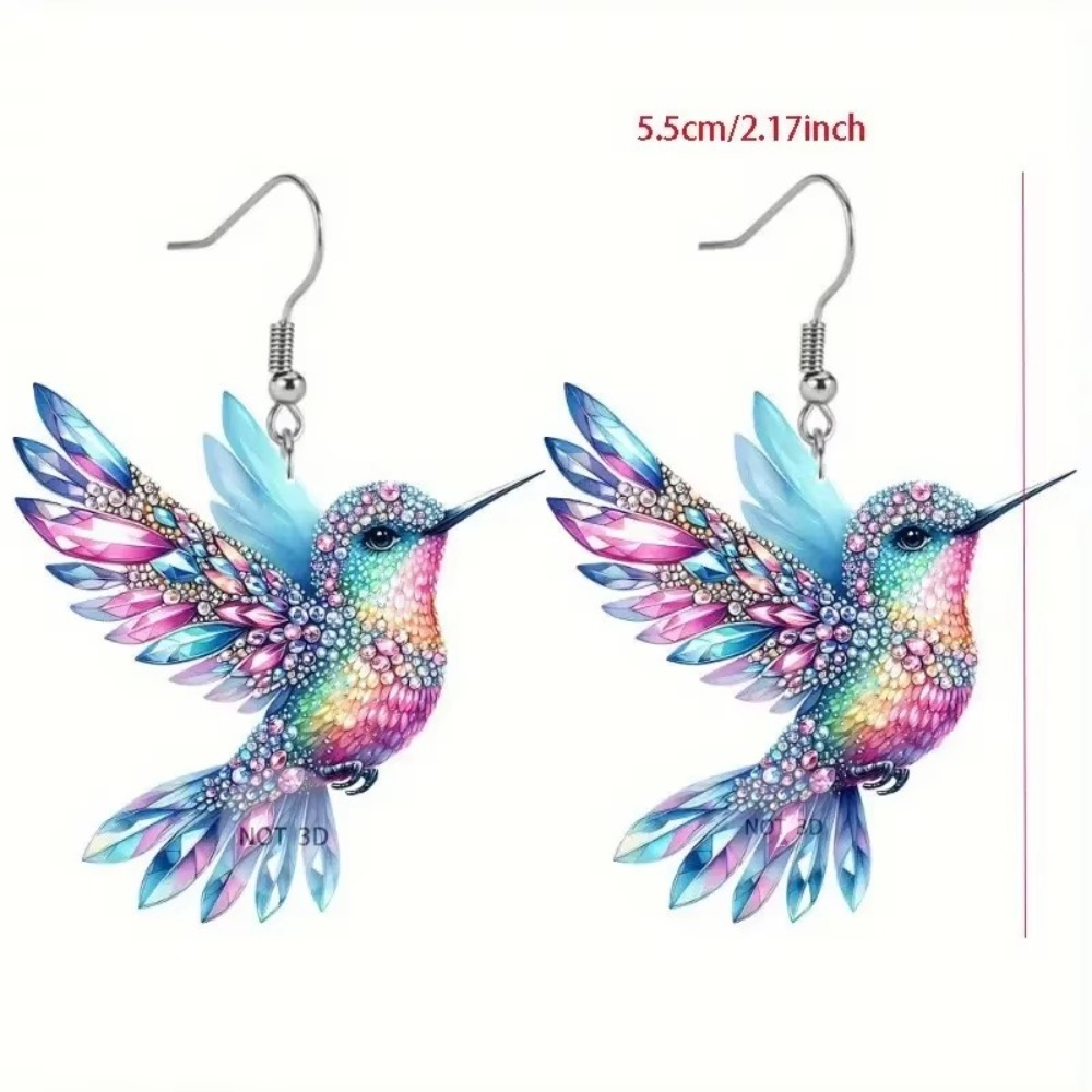 Gifts Acrylic Colorful Hummingbird Earrings Retro Style Statement Jewelry 2D Bird Shape Earrings Bird Dangle Earrings Jewelry Accessory