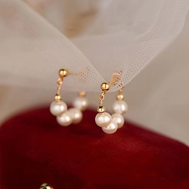 1Pair Women French Vintage Elegant Earrings Jewelry Beaded Earrings Vintage Earrings Baroque Pearl Earrings 7DD