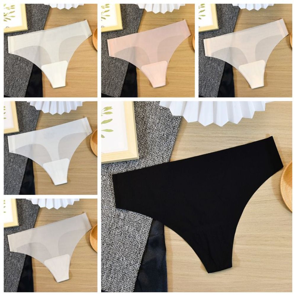 Comfortable Transparent Women's Summer Ice Silk Panties Traceless Low Waist Ice Silk Seamless Briefs Thong\ Underwear Female Lingeries T-back Briefs Daily