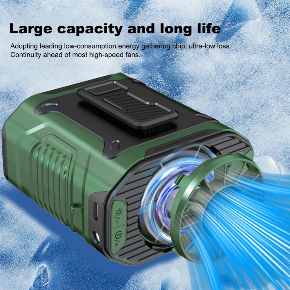 Mini Electric Fan With 100 Speeds Waist Mounted Fan Powerful Airflows Rechargeable Hanging Neck Fan Multifunctional Flashlight Personal Cooling Fan Sports