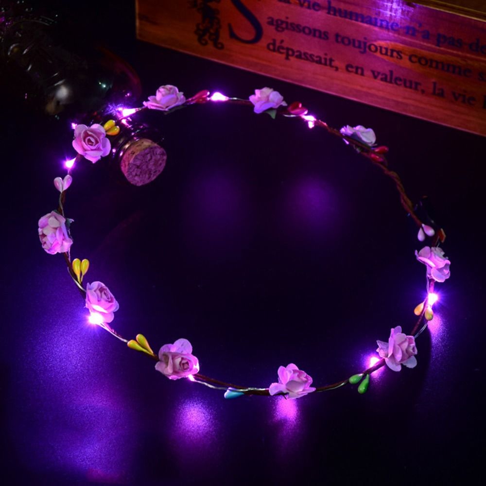 Sweet Wedding Hair Accessories Birthday Party Seaside Vacation Simulation Flower LED Light For Bridesmaid Flower Crowns Wreath Headband Beach Headband Glowing Wreath
