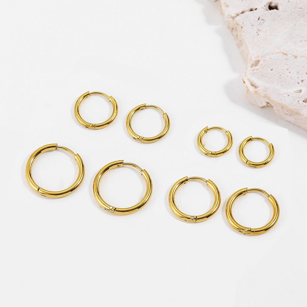 4 pairs Elegant Simple Stainless Steel Earrings Minimalist Light Small Hoop Earrings Women Men Stackable Plain Round Earrings Girls
