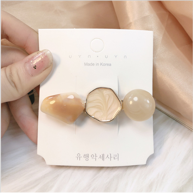 【00e466ed】1PCS New Acrylic Geometric Irregular Hair Clip Resin Round Pattern Hair Pins For Women Girl Barrette