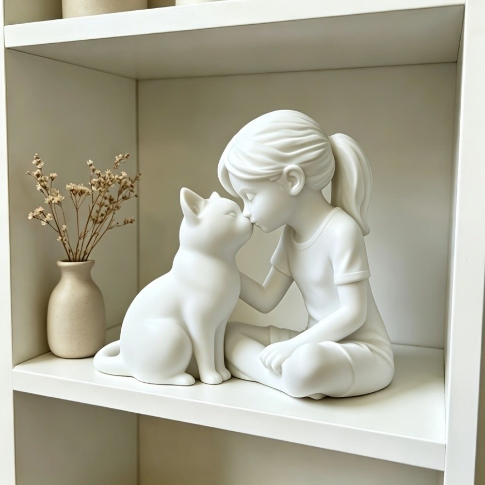 Creative 3D Printed Girl and Rabbit Sculpture Cute Unique Desktop Dog Figurine Modern Plastic Bunny Ornaments Crafts Gift