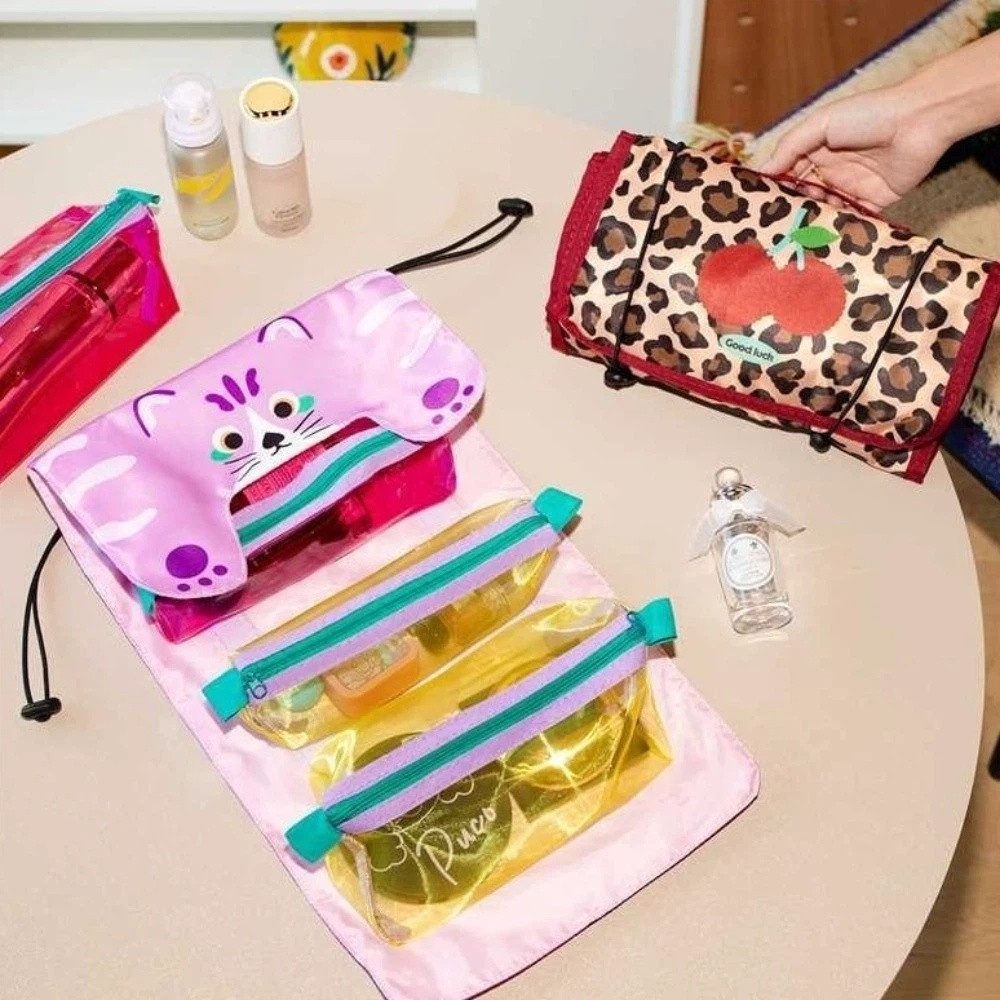 Cartoon Large Capacity Cute Animal Cosmetic Storage Bags Portable Drawstring Kawaii Makeup Brush Organizer Foldable Oxford Travel Cosmetic Bag Toiletries