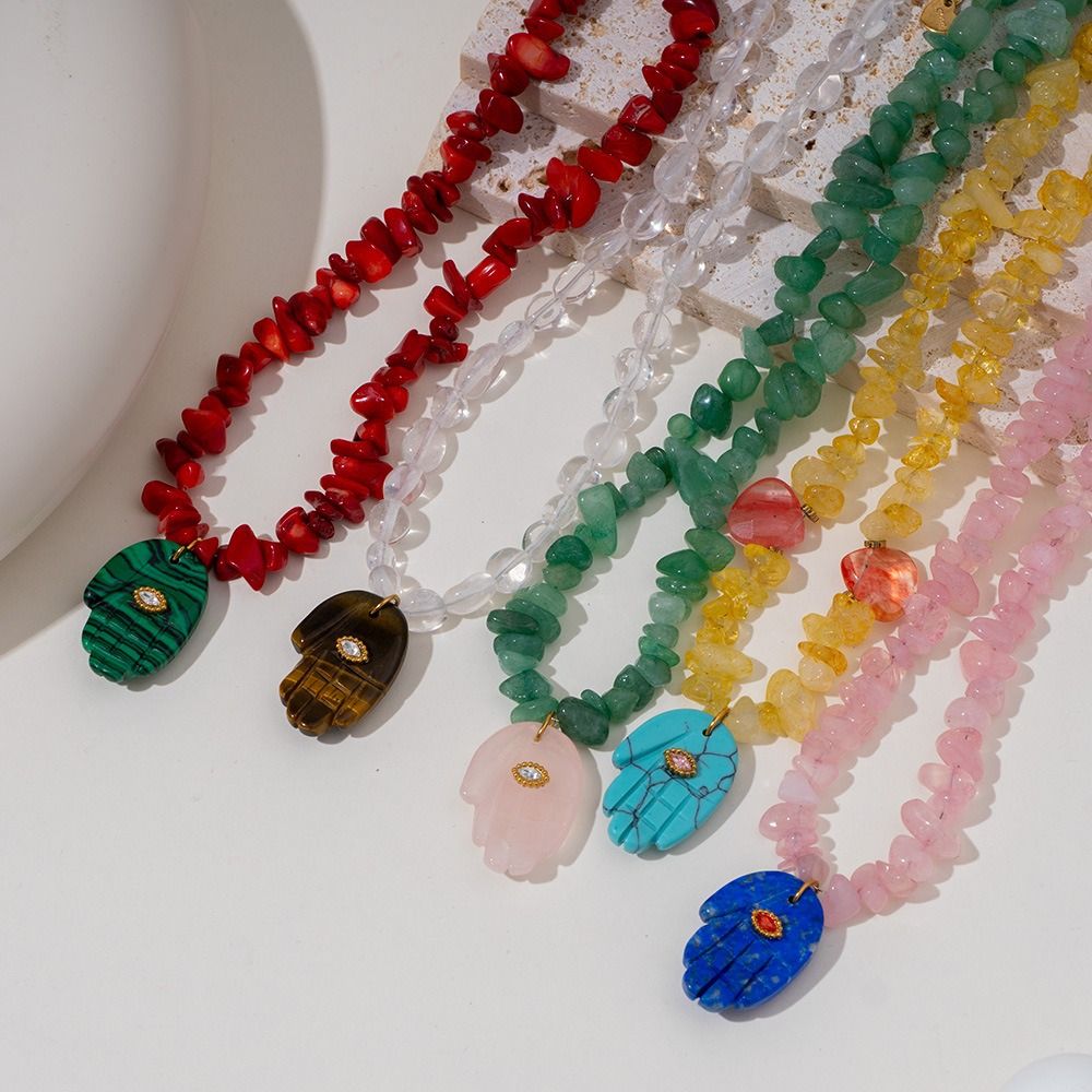 Retro Bohemian Titanium Steel Necklace Colorful Green Jewelry Natural Palm Beach Necklace Summer