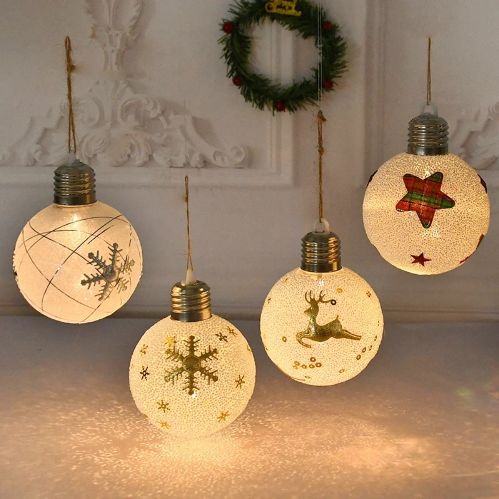 2pcs Creative Luminous Christmas Ball Lights Pendant Shatterproof Plastic Christmas Glowing Ball Ornament Elegant Reusable Xmas Ornaments Balls Lights Children Gifts