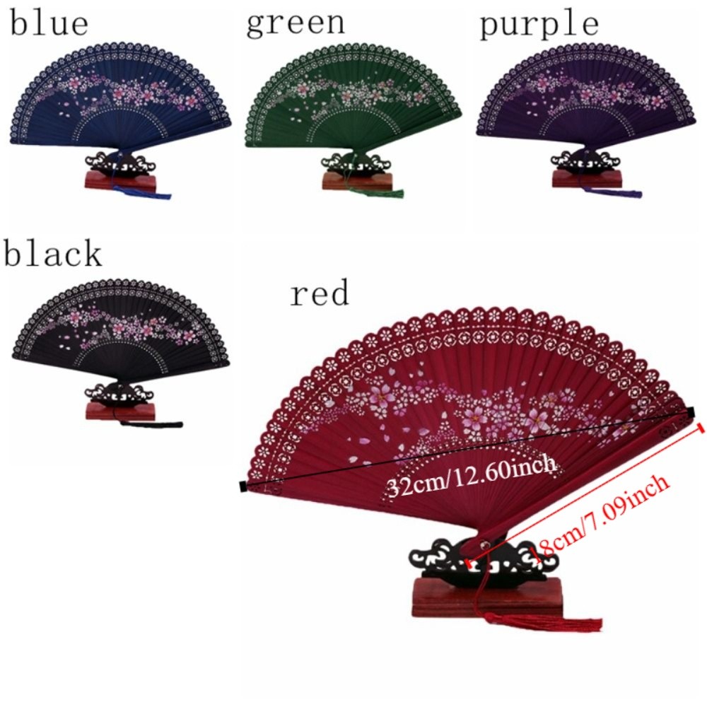 Portable Vintage Carved Hollowed-Out Fan Classical with Tassel Bamboo Folding Fan Natural Flower Pattern Handheld Fan Photography Prop