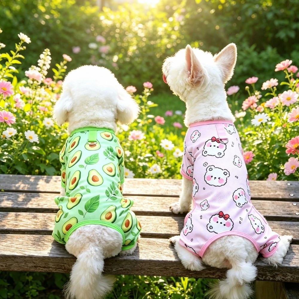 Cute Cartoon Print Cat Cooling Jumpsuit Ultra-thin Breathable Mesh Pet Four-legged Clothes Sun Protection Jumpsuit Pajamas Outdoor Walking