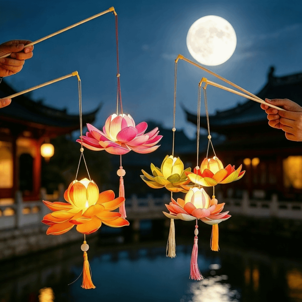 Chinese Style Ancient Style DIY Lotus Lamp Material Kit Elegant Design Portable Hand-Held LED Light Festive Decor Handmade Mid-Autumn Festival Lantern Dance Prop