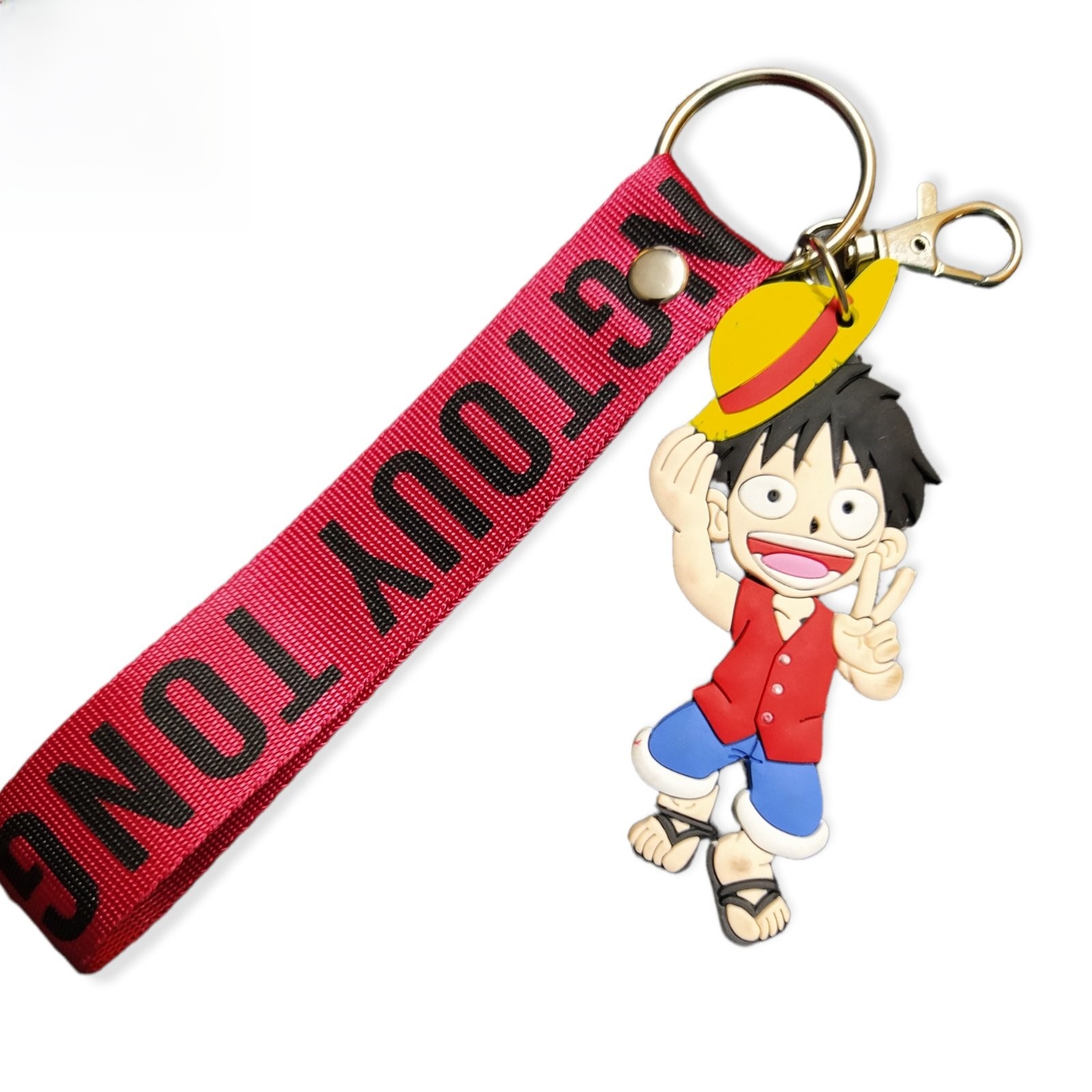 Monkey D. Luffy Peace / One Piece Straw Hat Anime Keyring With Fabric Strap & Lock Keychain