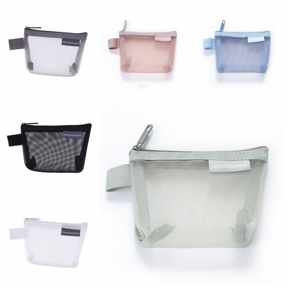 Portable Change Storage Bag Clear Mesh Bag Small Item Bag Lipstick Cosmetic Bag Mini Coin Purse Solid Color Sanitary Napkin Storage Bag Fresh Color Card Bag Children