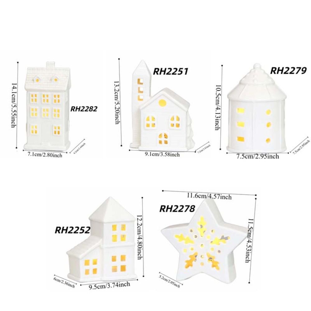 Portable Ceramic Porcelain Lamp Ornament LED Exquisite Christmas Atmosphere Lights Star Glowing Effect House-shaped Night Lamp Sleep Aid