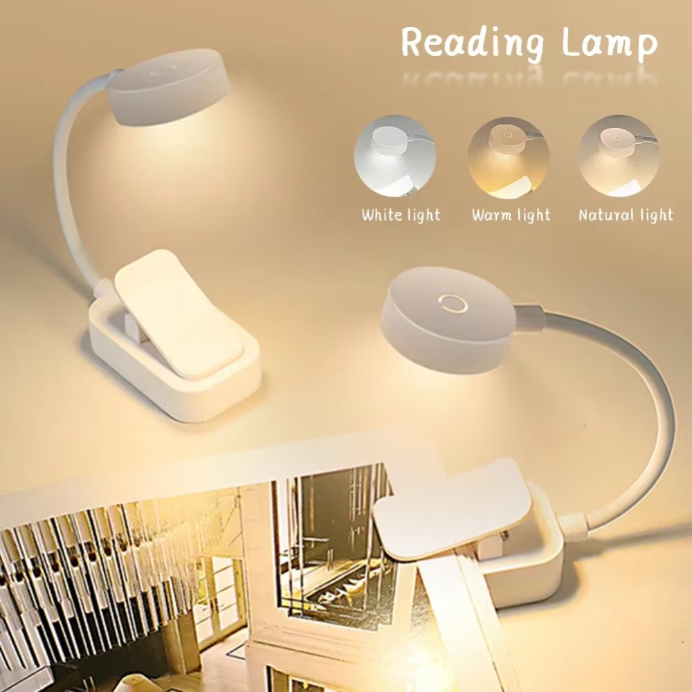 Portable 3 Colors LED Book Clip Lights Stepless Dimmable Mini Bedroom Table Lamp Folding Flexible Clamp Night Light Home