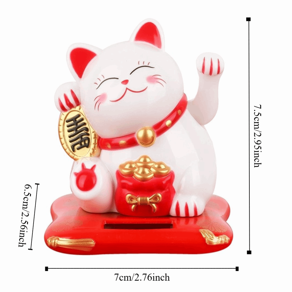 Charm Solar Powered Beckoning Cat Decoration Mini Good Fortune Waving Hand Cat Ornaments Cute Appearance Car Ornament for Home, Office