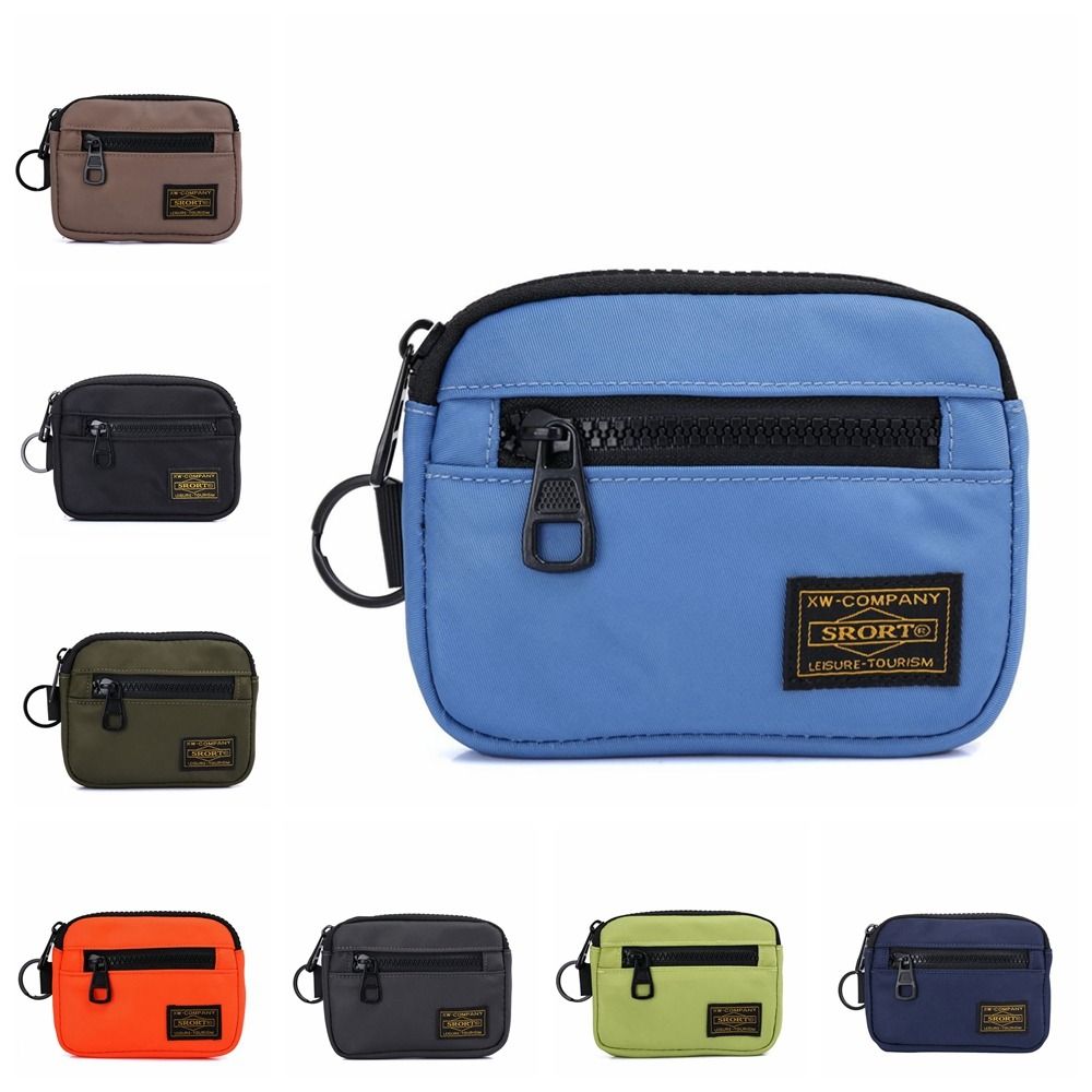Square Portable Canvas Coin Purse Oxford Cloth Zipper Short Wallet Card Holder Lightweight Mini Earbuds Storage Bag Girls