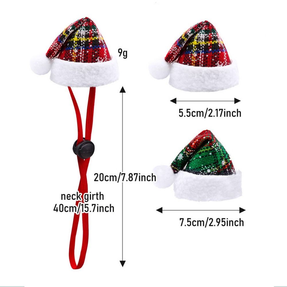 New Christmas Pet Hat Plush Soft Warm Santa Claus Caps Red Plaid Xmas Decor Dog Headwear for Puppy Cat