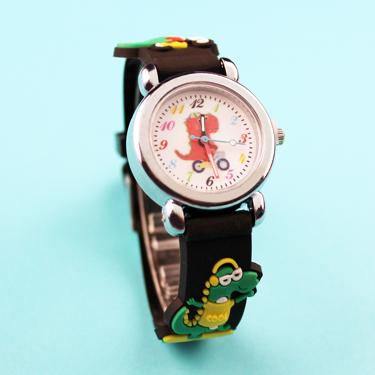 【versatile style】【Very good-looking】Cute Dinosaur Riding a Bicycle Student Watch for Girls - Cartoon Style Quartz Children's Silicone Watch - Direct Manufacturer Supply
